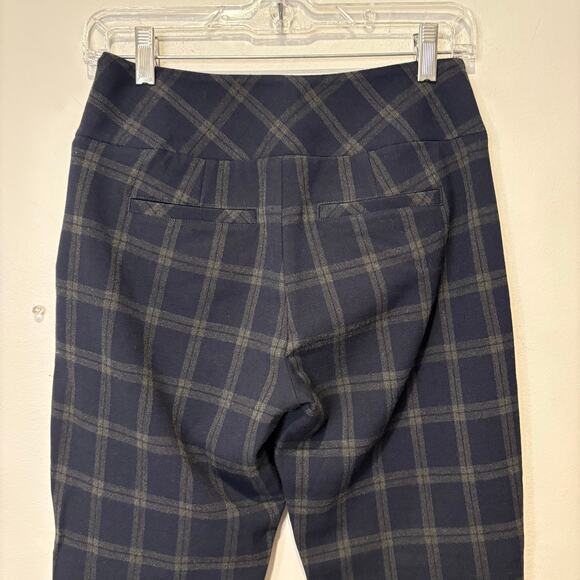 CAbi Women's Sz 2 Connery Ankle Length Trouser Mid Rise Stretch Plaid Blue‎ Tan - Picture 5 of 7